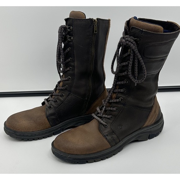 Born Shoes - Born Brown Tall Combat Boot Lace Zip Up Leather Boots Women's Size 10